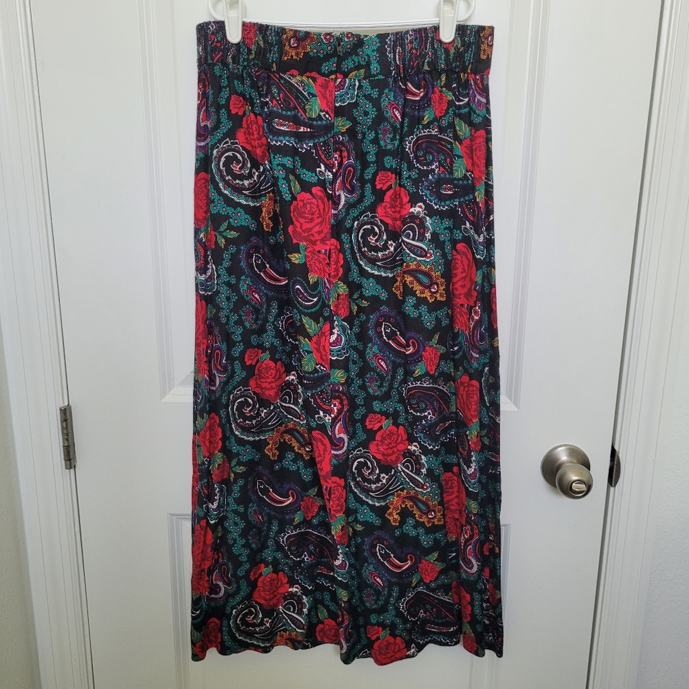 Norton McNaughton Floral Vintage Witchcore Moody Vibrant Pleated Midi Skirt 14 - Picture 4 of 9